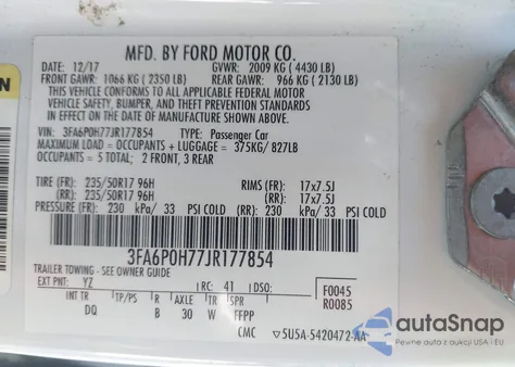 2018 Ford Fusion Se from USA, damaged, VIN 3FA6P0H77JR177854